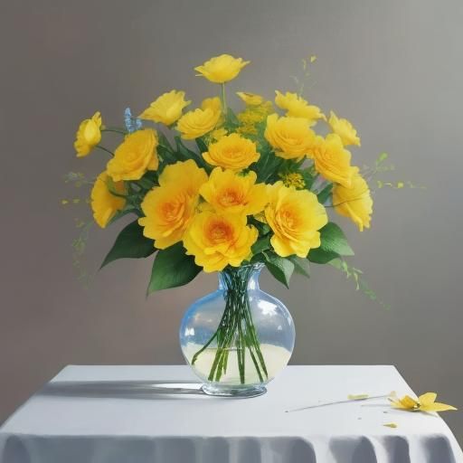 Yellow Flower in Vase: Anime-Style Digital Art