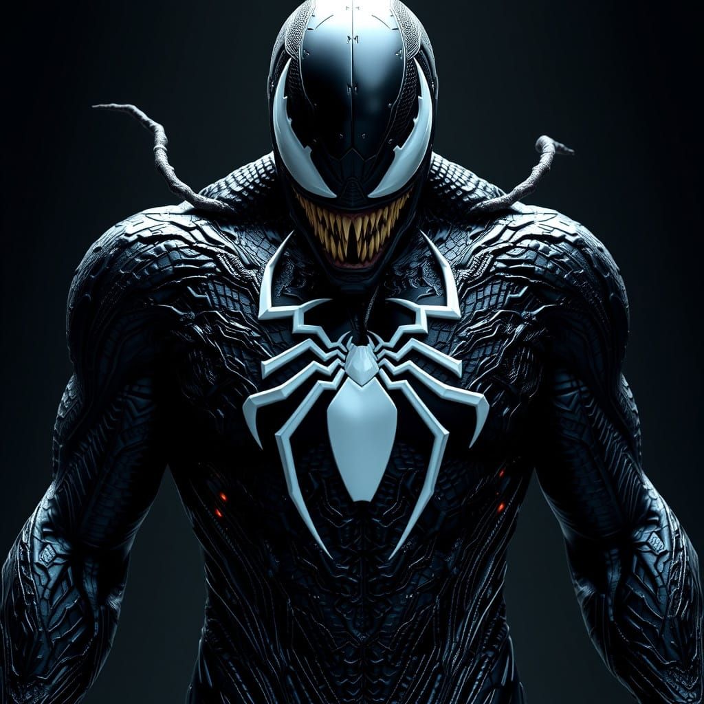 Venom in Dark, Futuristic Armor with Biomechanical Elements