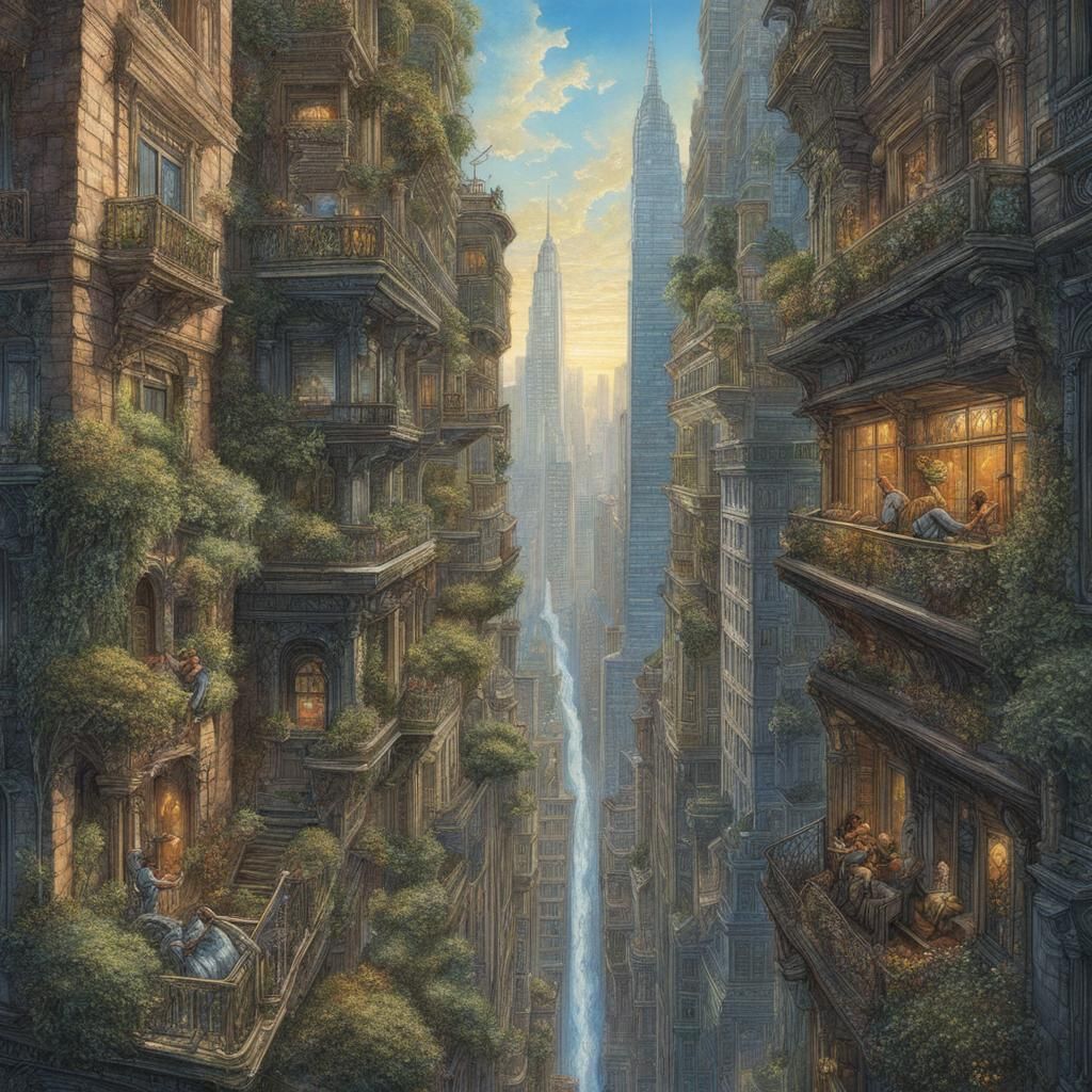 Tarzan Cleans Skyscraper Windows: Gouache Watercolor Art