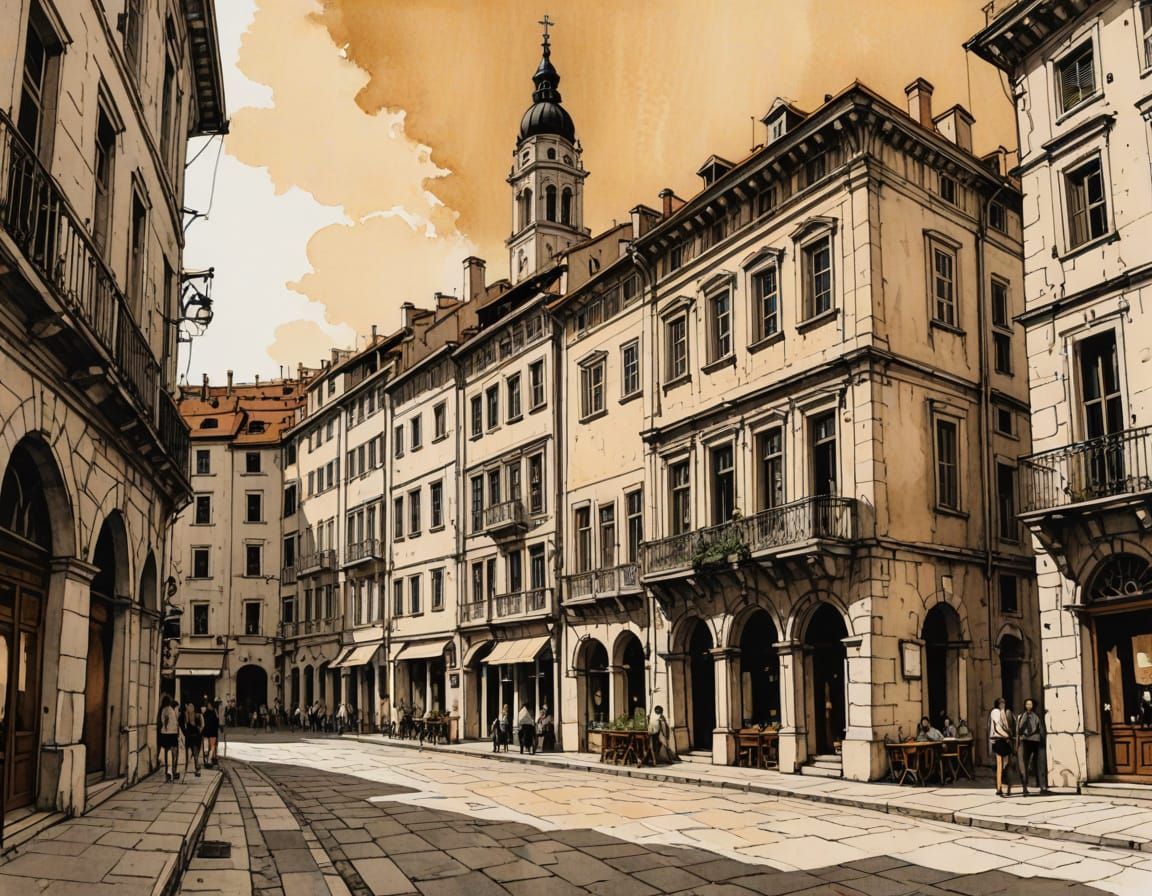 Split, Croatia Cityscape in Pen and Ink Style