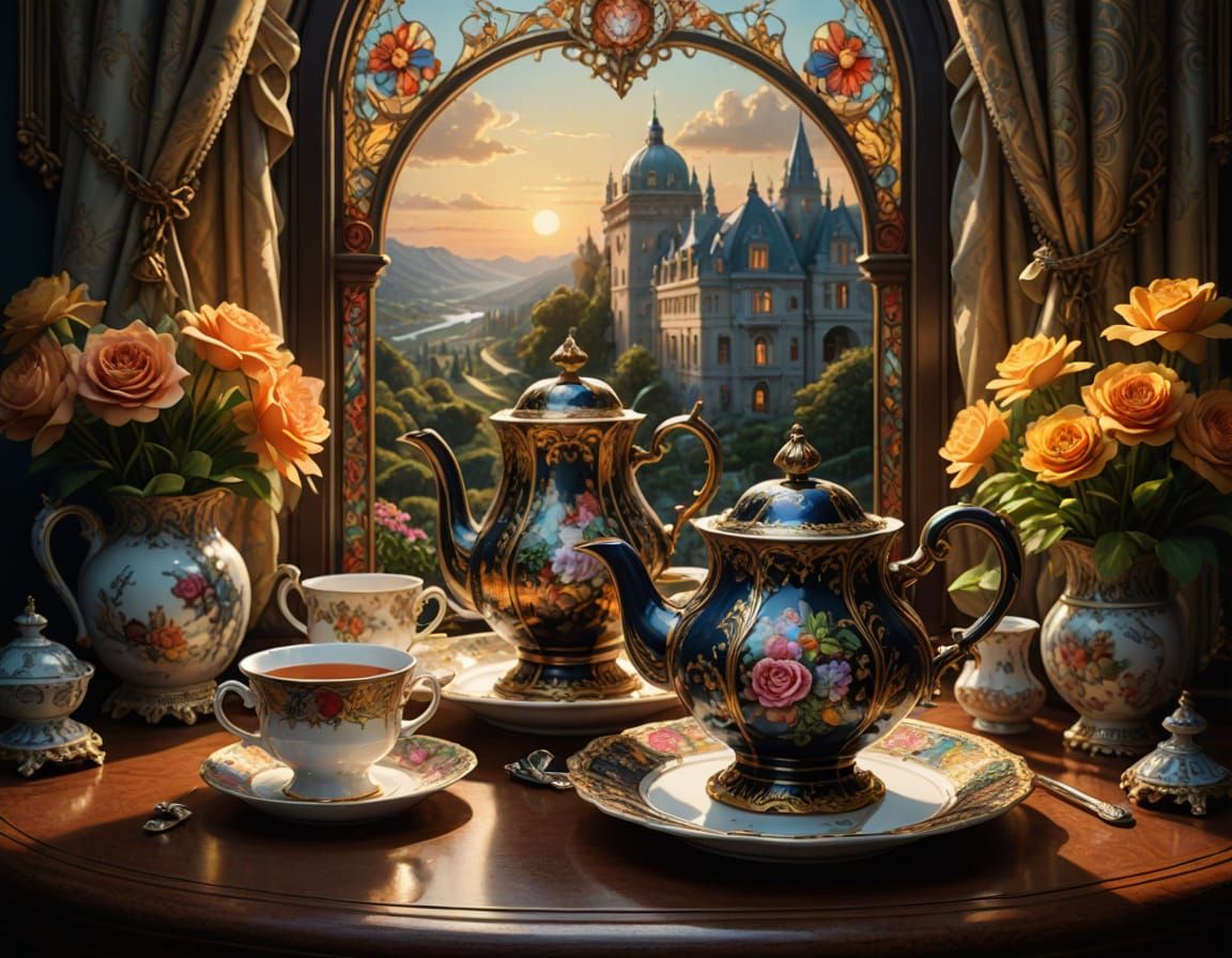 Maximalist Retro-Futuristic Teapot Illustration