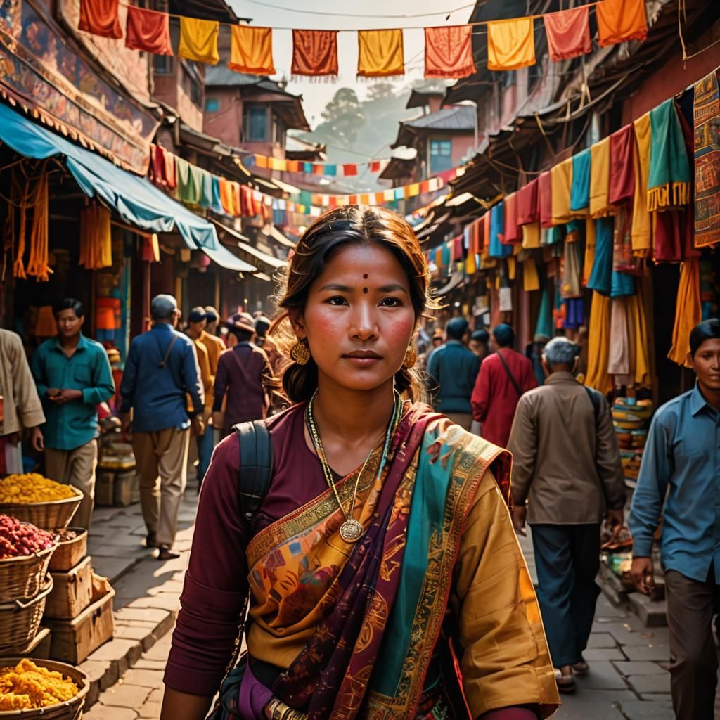 Nepalese Woman in Kathmandu Market: Thangka Art