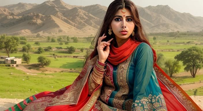 Anime Artwork: Stunning Gujjar Woman in Traditional Dress