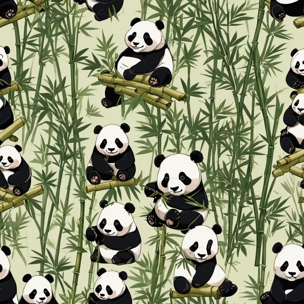 Chubby Kawaii Panda Eating Bamboo