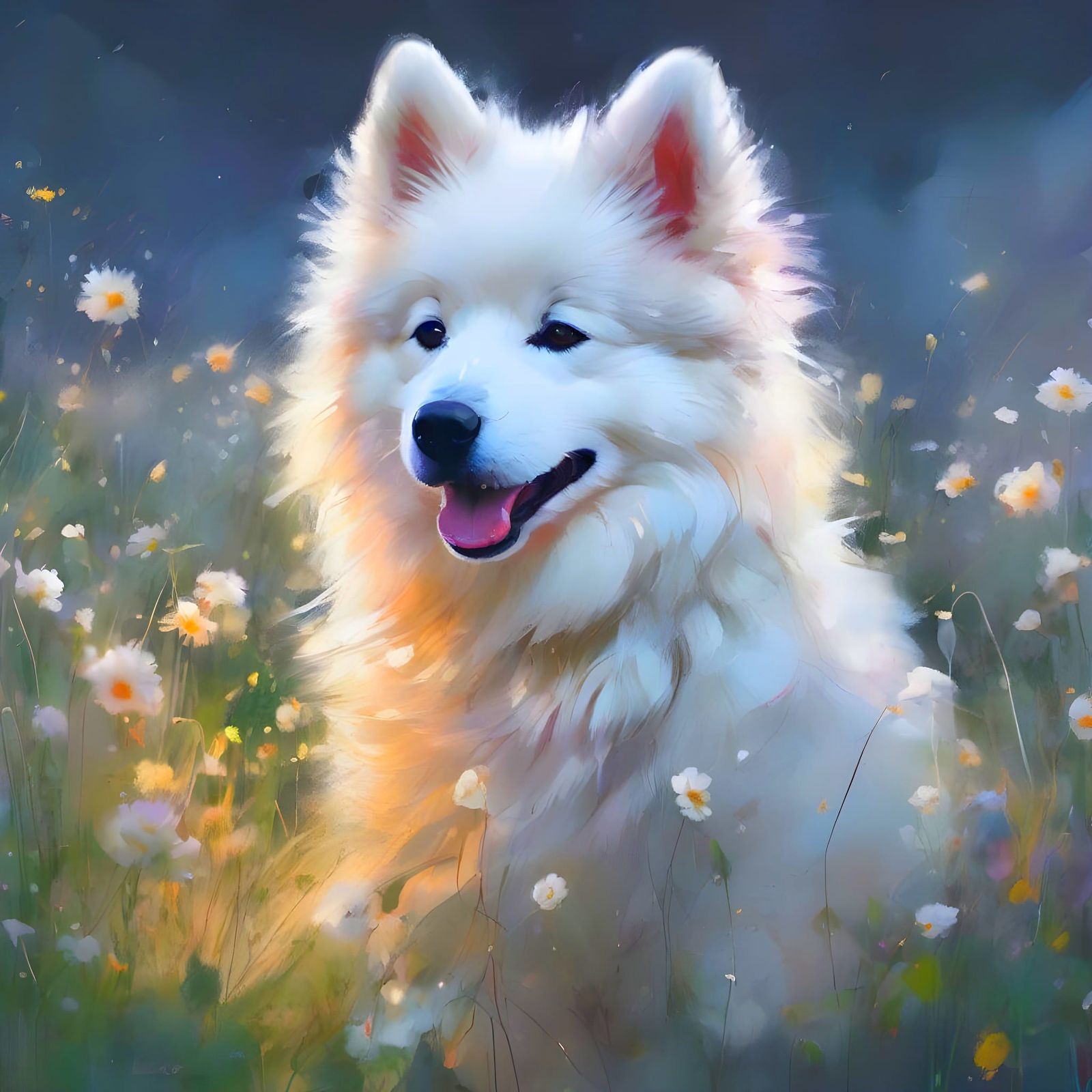Whimsical Eskimo Puppy in a Dreamlike Fog
