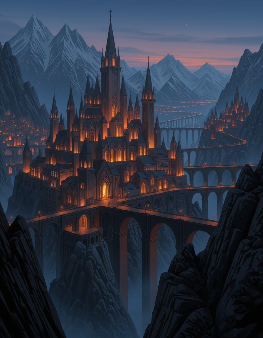 Fantasy City at Night Under Galaxy Sky