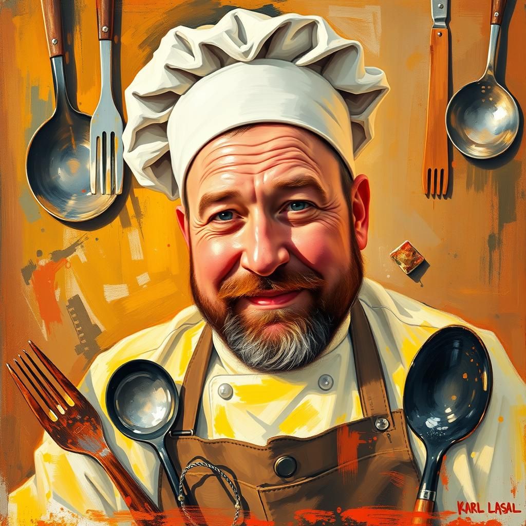 Expressionist Portrait of Chef with Kitchen Utensils