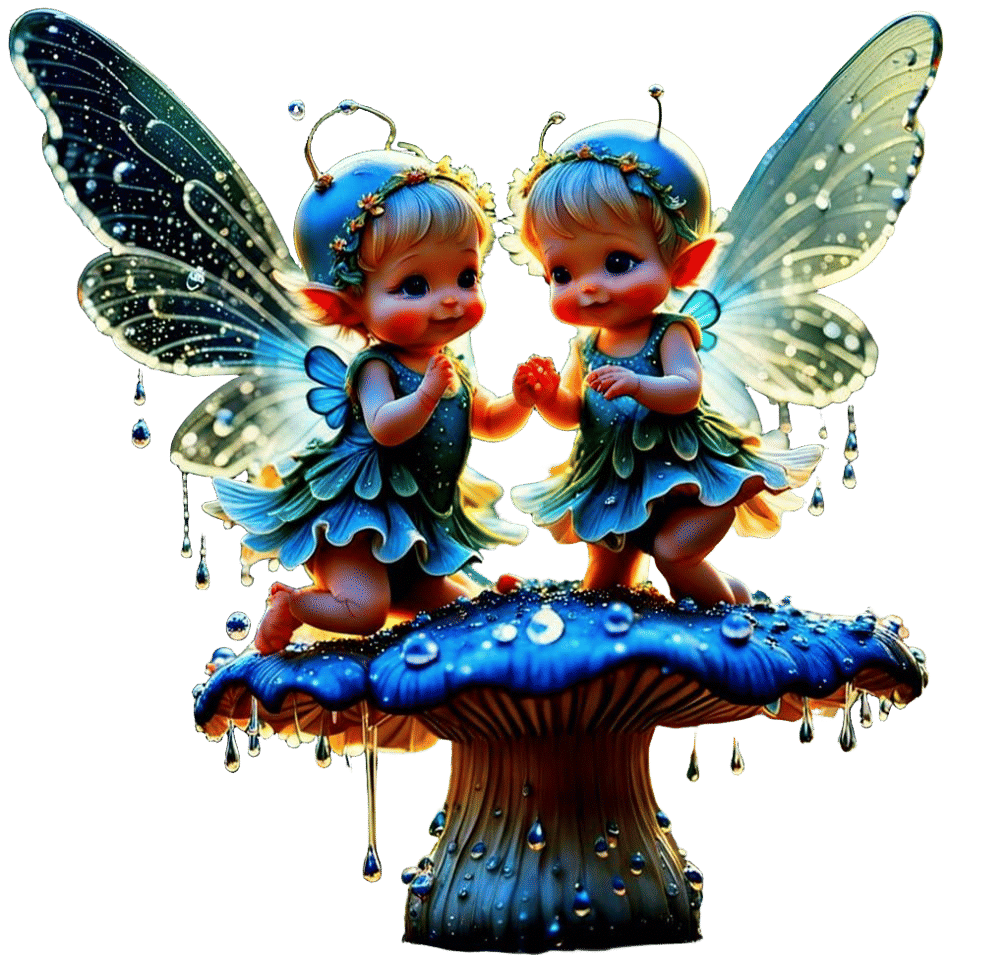 Macro Photograph of Baby Fairies Dancing on Mushroom