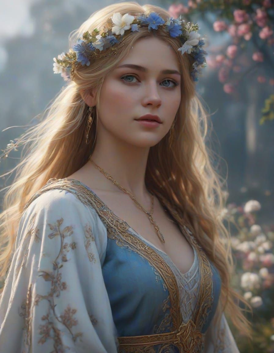 Norse Goddess Freya in Vibrant Festival Attire