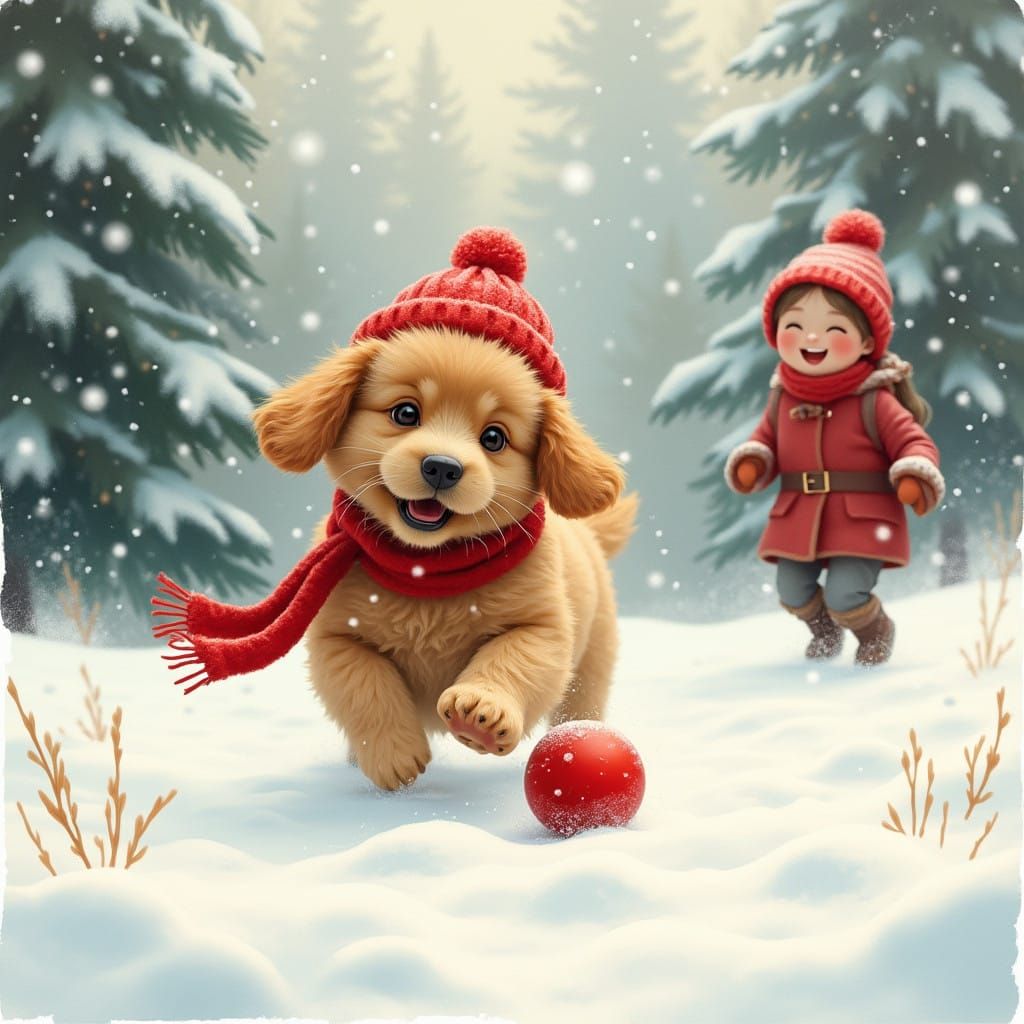 Joyful Puppy Plays in Snowy Wonderland with Master
