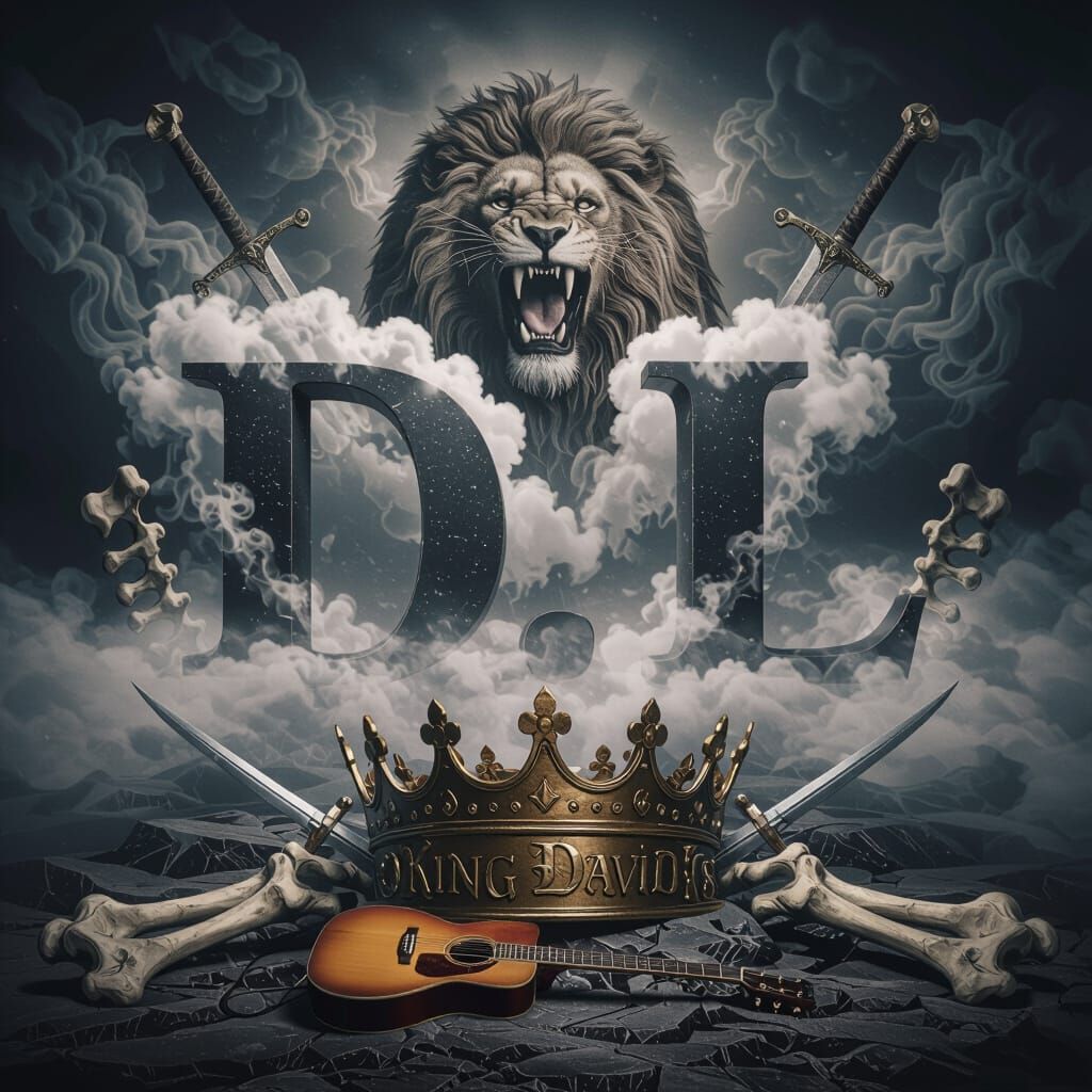 Majestic King David Crowned Amidst Ethereal Clouds and Fierc...