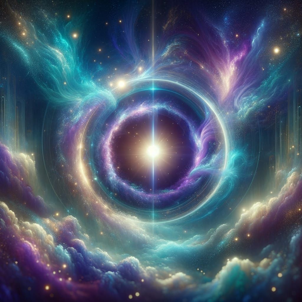 Turquoise Cosmic Landscape with Glowing Portal