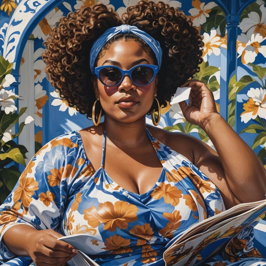 Elegant Woman in Gazebo: Vibrant Oil Painting