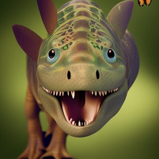 Joyful Dinosaur and Butterfly: Professional Photo Portrait