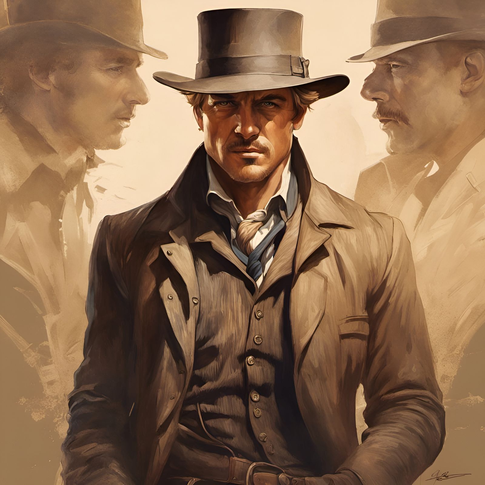 Dynamic Movie Scene Portrait in Art Nouveau Style