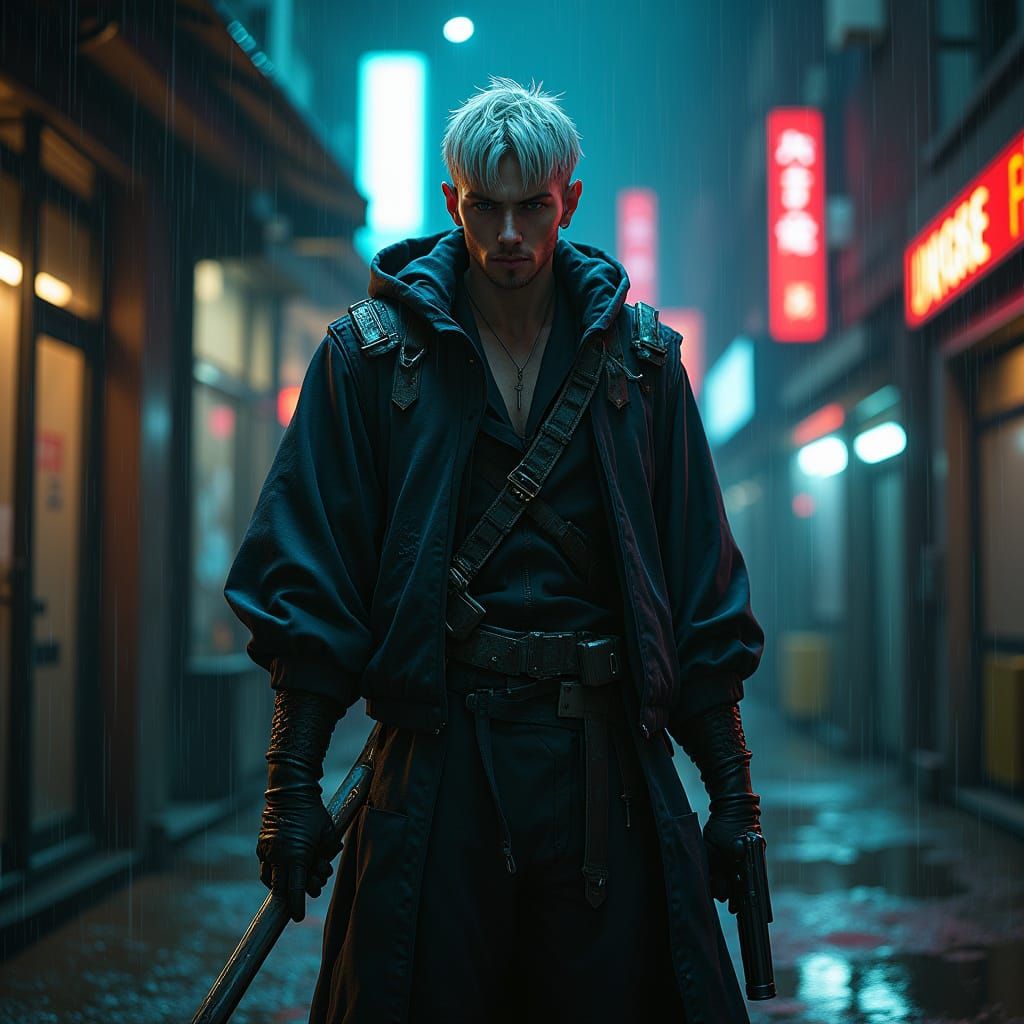 Cyberpunk Monk Warrior in Gritty Alley