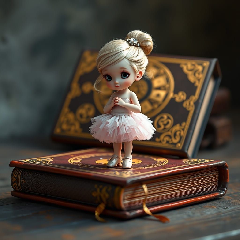 Tiny Enchantress Poised on Ancient Tome
