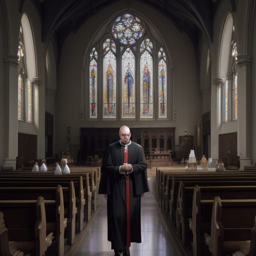 Priest of Barbatos in Grand Church Oil Painting