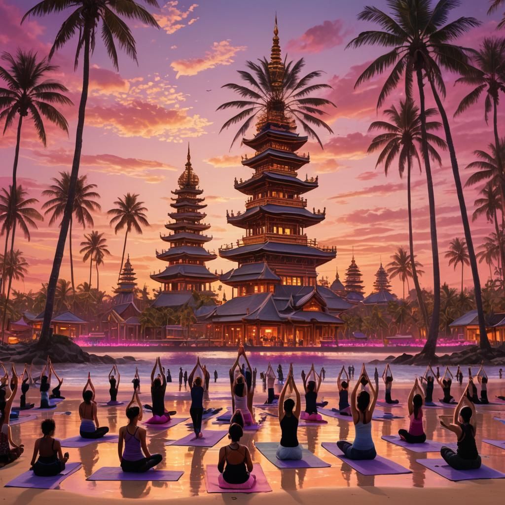 Yoga at Sunset on the Beach: Matte Painting