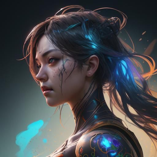 Hyperrealistic AI Face in Splash Art Style