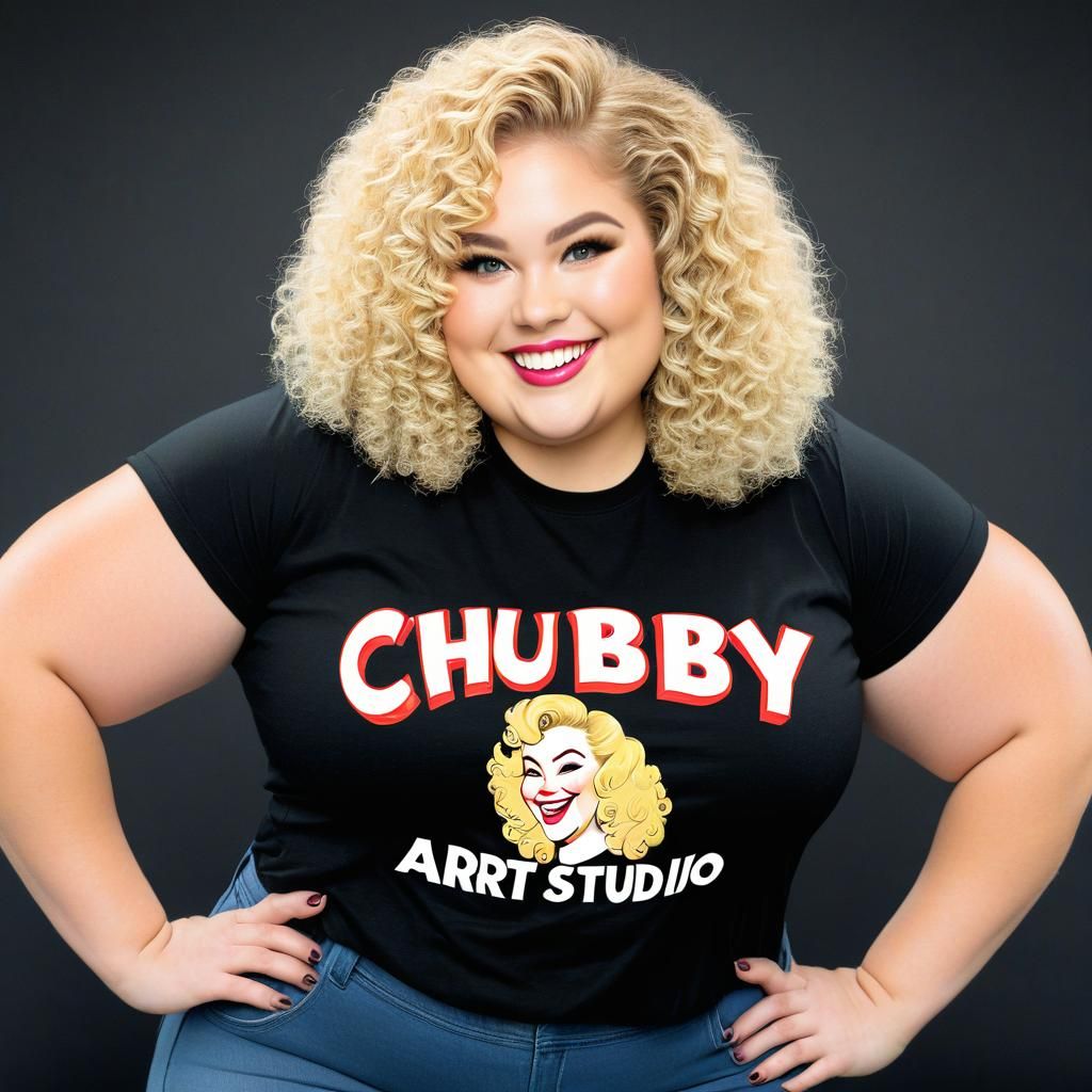 Curvy Woman in T-Shirt in Factory Setting