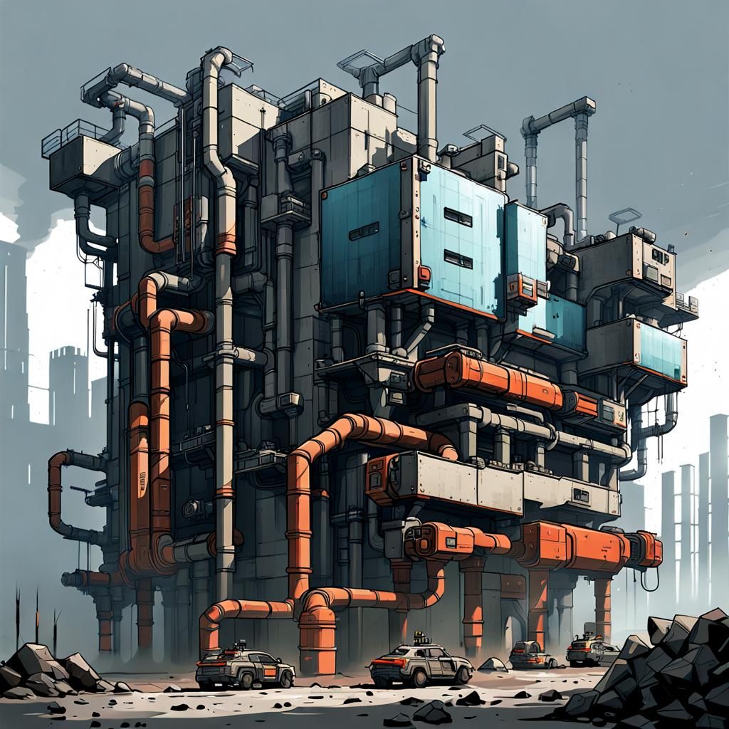 Brutalist Industrial Building Concept Art