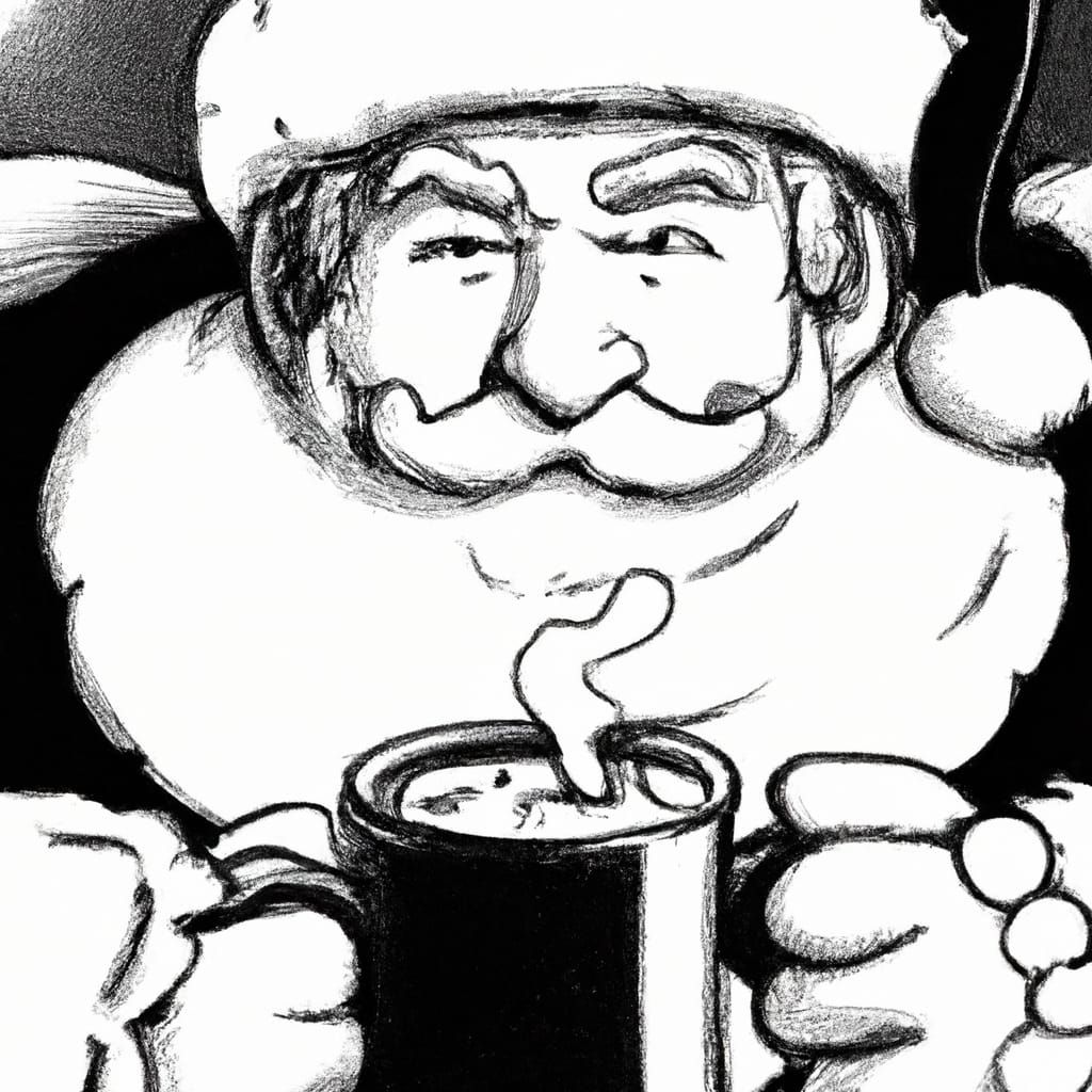 Santa Claus with Hot Coco in Comic Book Art
