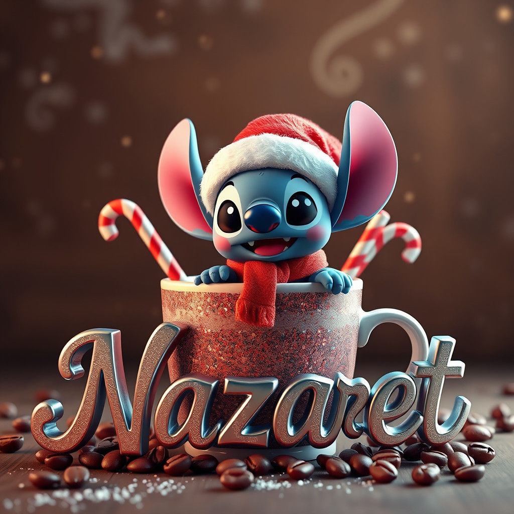 Cartoon Stitch in Starbucks Cup: 3D Christmas Art