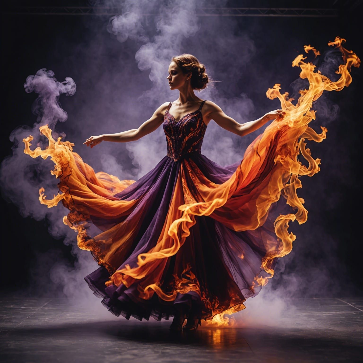 Fiery Dancer in a Hyperrealistic Style