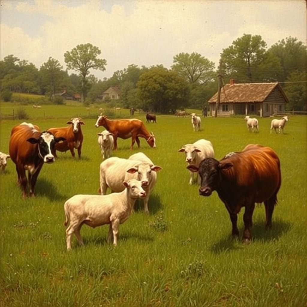Idyllic Farm Scene in Naturalist Style