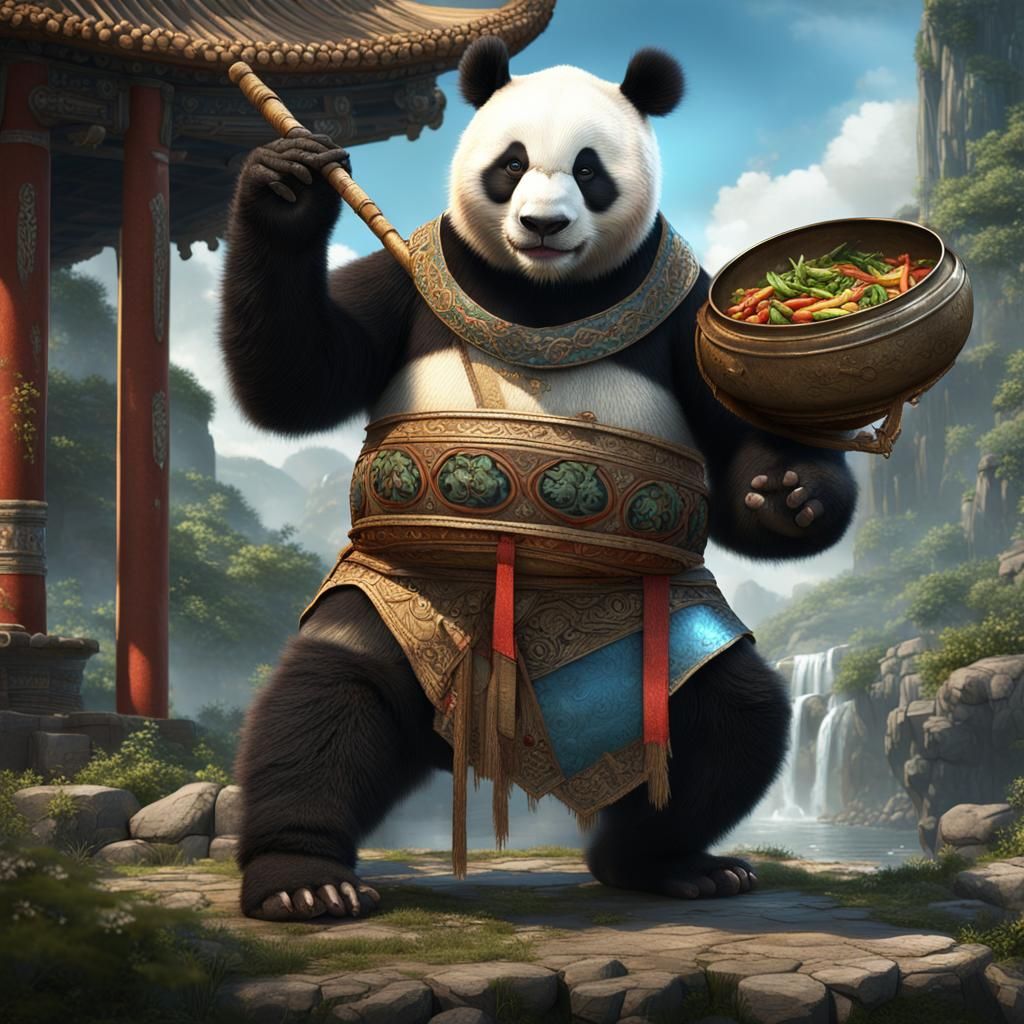 Panda Warrior Concept Art in Detailed Matte Painting