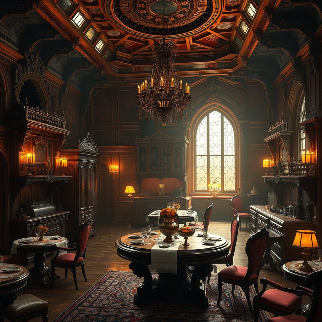 Regal Banquet Hall Kitchen in Fantasy Concept Art Style