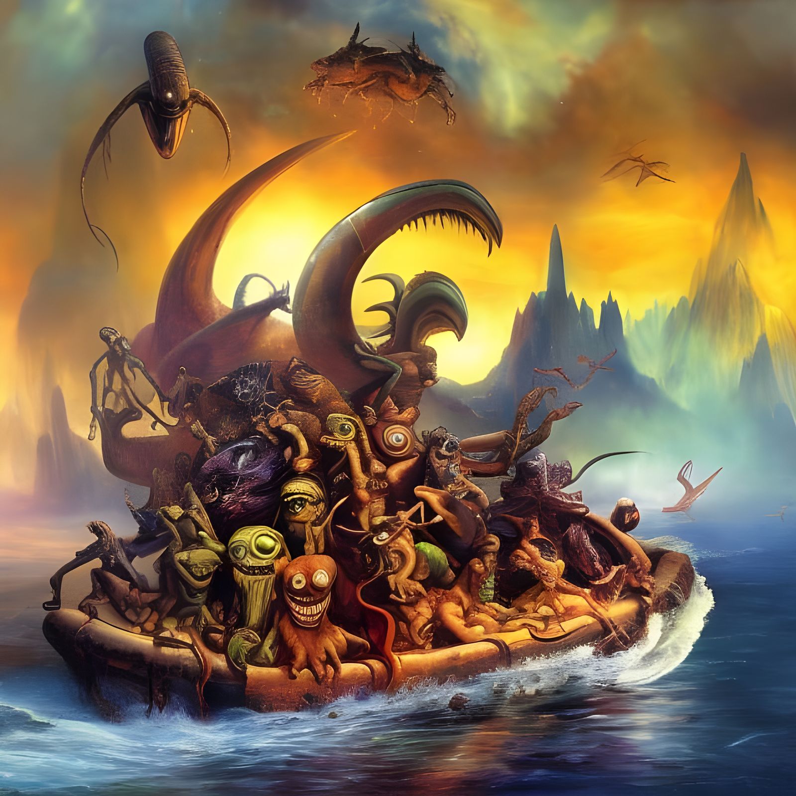 Cartoon Characters on a Life Raft, Gropper-esque