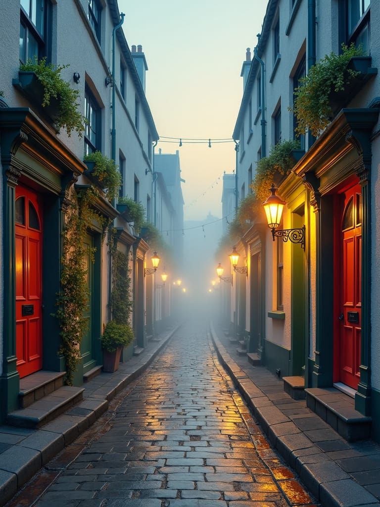Misty Dawn on a Narrow Irish Street