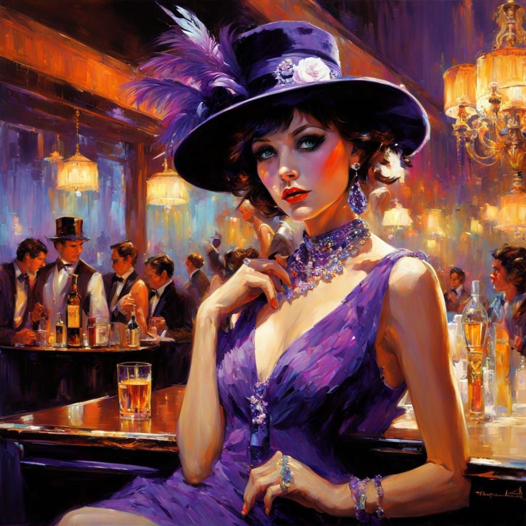 Sultry Flapper in Deep Purple Velvet Lounge