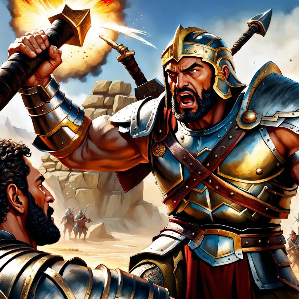 David and Goliath Battle in Old Parchment Style