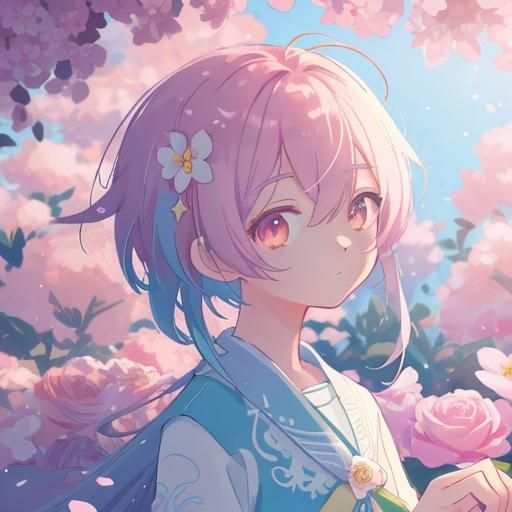 Anime Girl in Blooming Garden, WLOP-Inspired Art