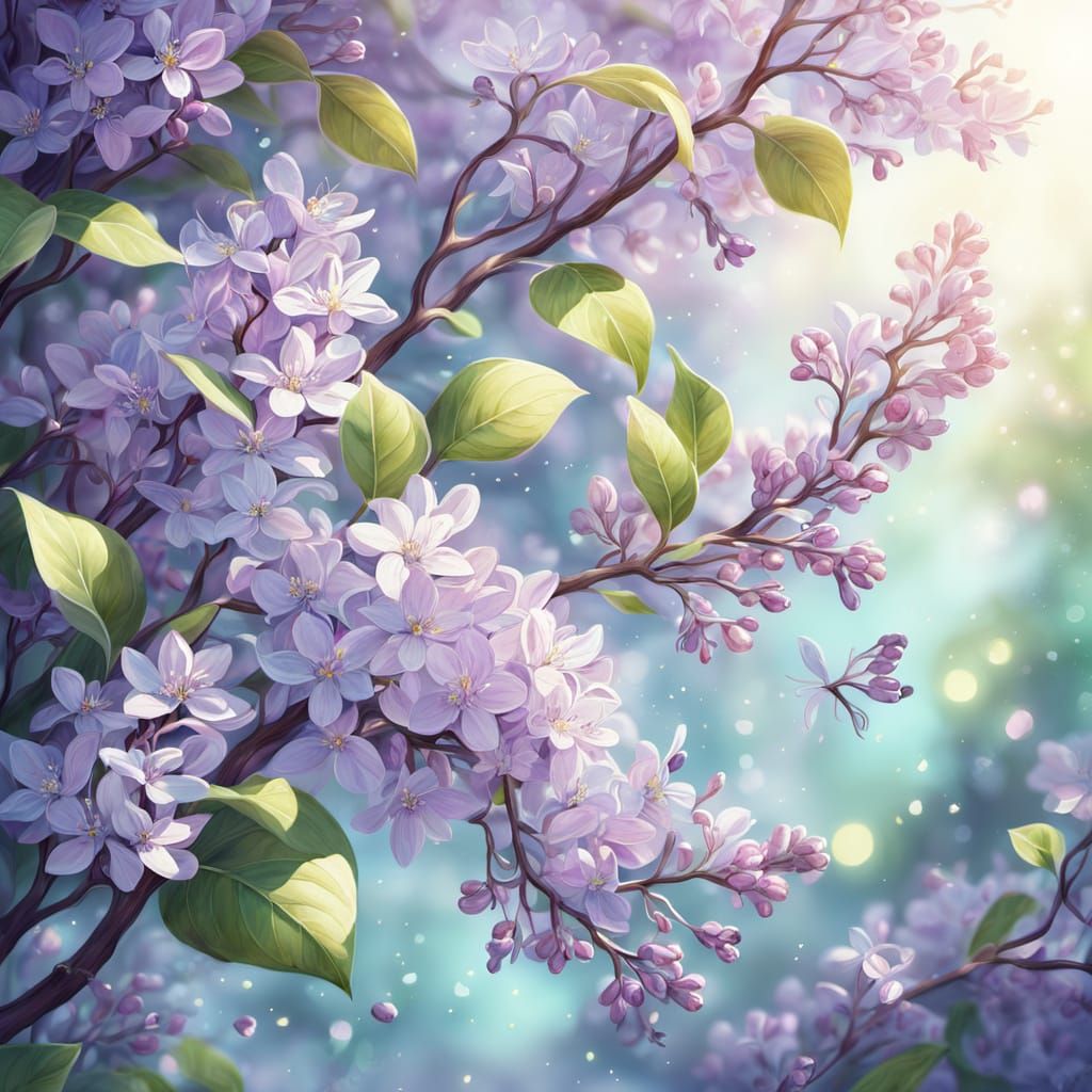 Whimsical Lilac Tree Bough for Fairies in Watercolor