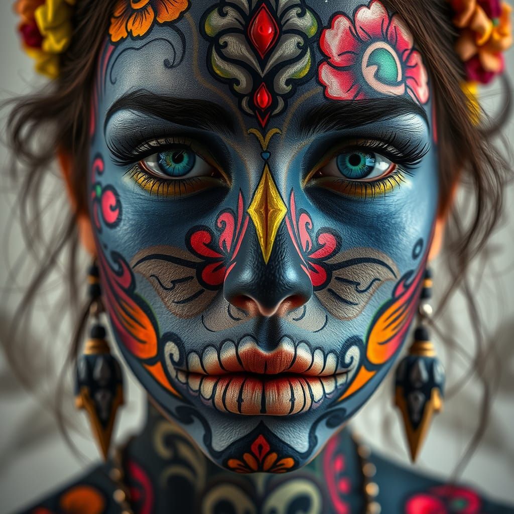 Día de los Muertos Woman in Maximalist Gouache Painting