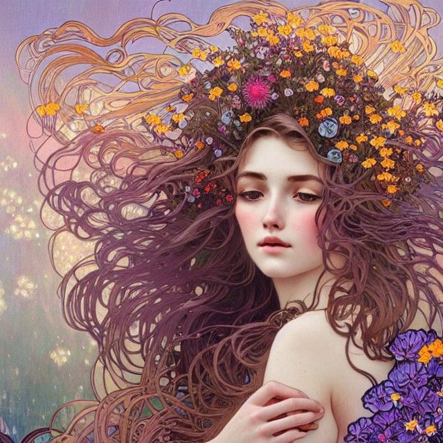 Art Deco Woman with Wildflower Hair