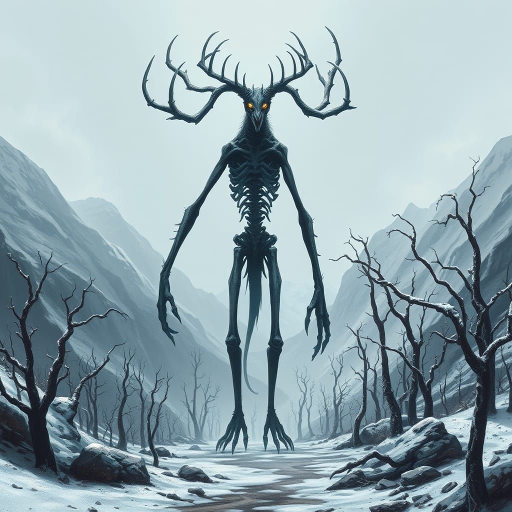 Towering Windigo in a Desolate Mountain Pass