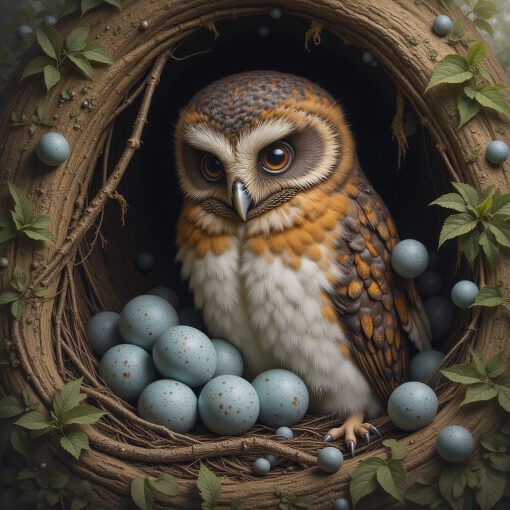 Red-Morph Screech-Owl Nest in Mystical Lighting