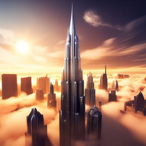 Crystal City in Clouds with Pegasus: 3D Game Art