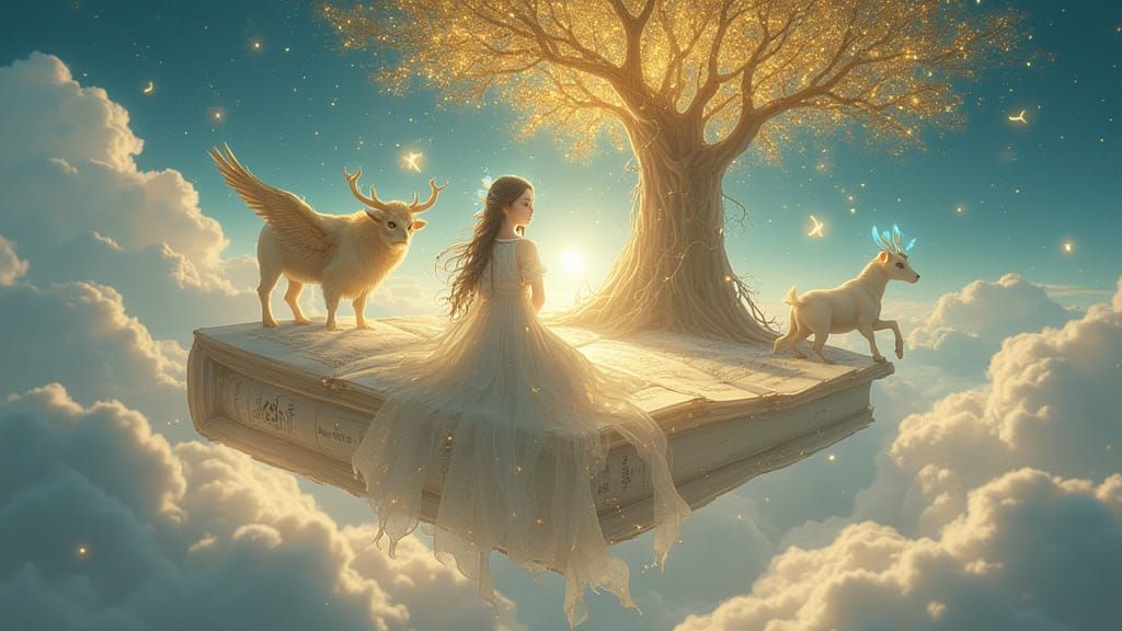 Ethereal Archivist in Celestial Library with Celestial Compa...