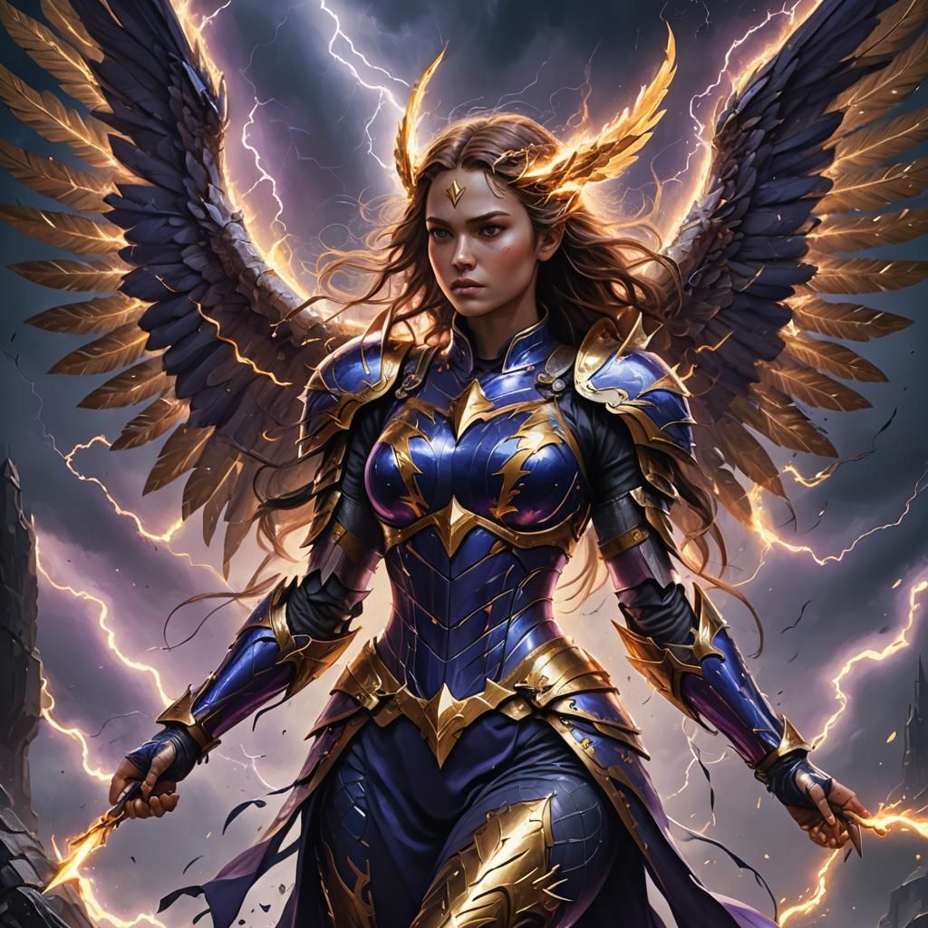 Winged Warrior Goddess in Detailed Digital Painting