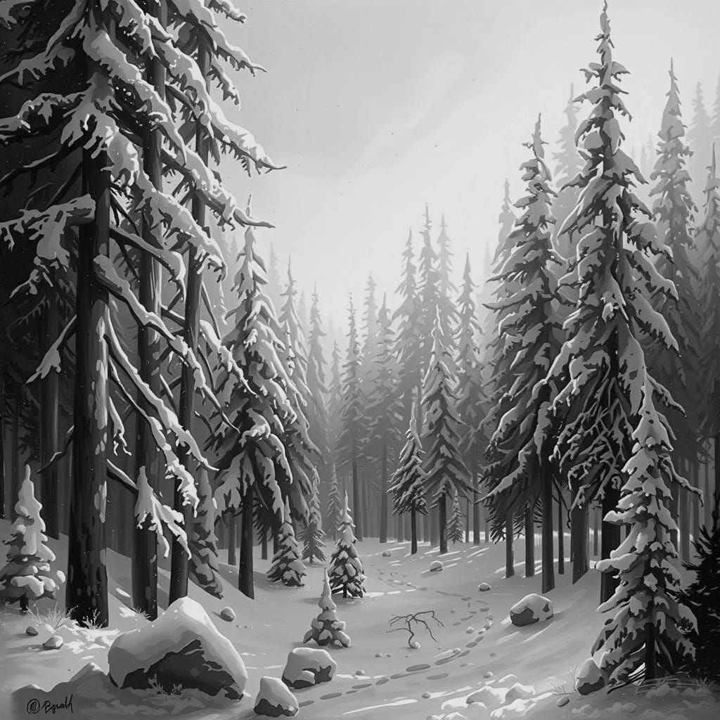Snowy Forest in Oils: A Winter Masterpiece