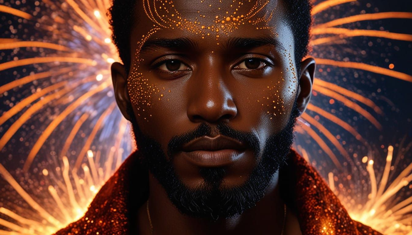 Neon Fireworks Light Up Afrofuturist Man
