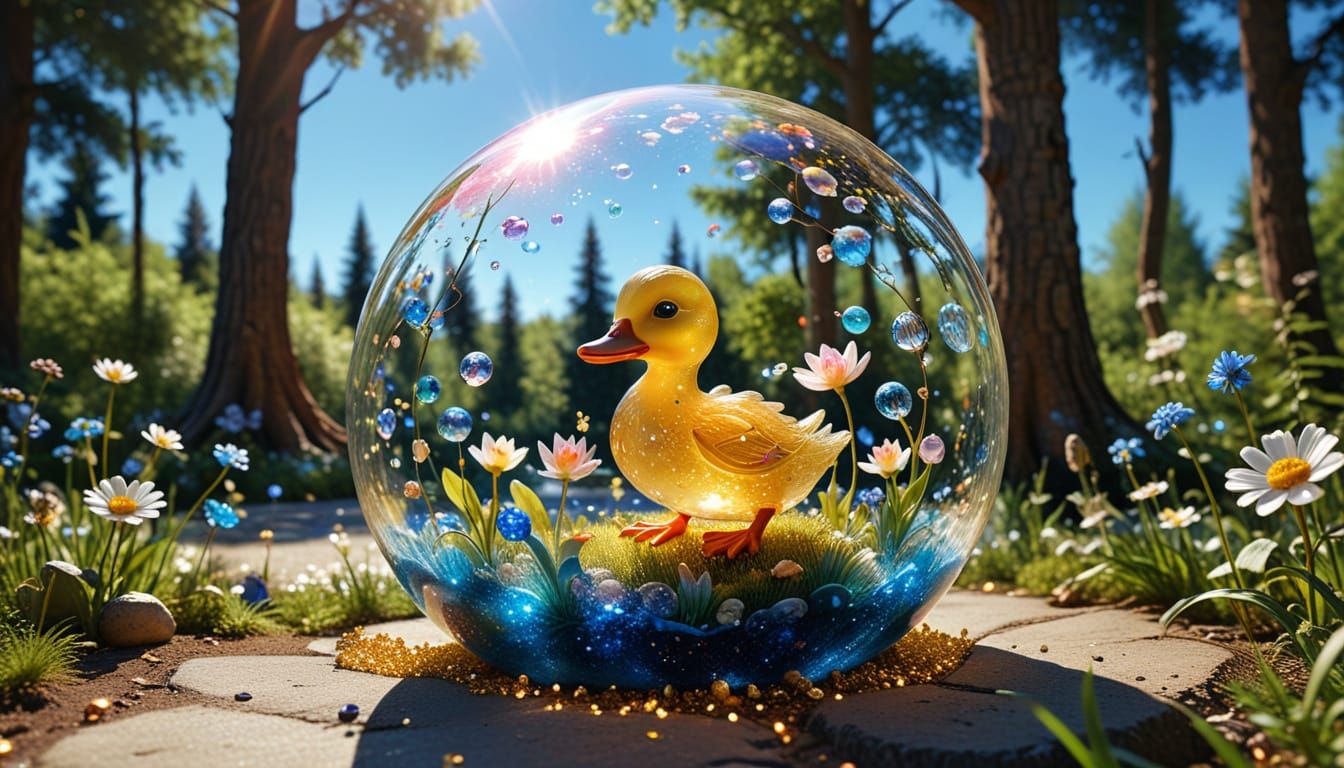 Fantastic Bubble City with Duckling in Iridescent 3D