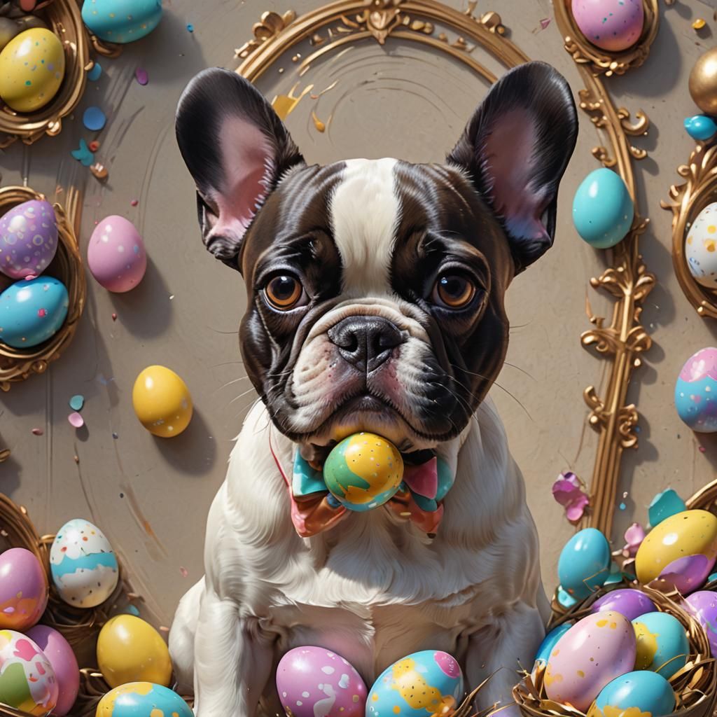 French Bulldog Portrait with Easter Egg