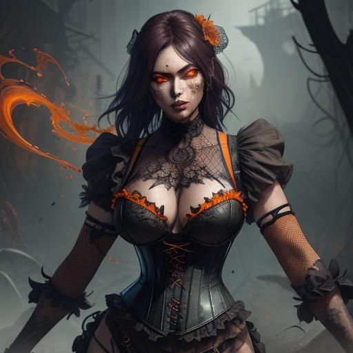 Zombie Woman in Corset, Detailed Fantasy Art